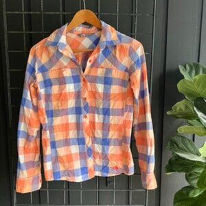XS - The North Face - Plaid Long Sleeve Button Down Shirt - Orange/Blue/White